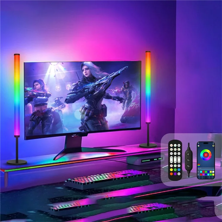 KBB-13 2Pcs Round Base RGB Desktop Atmosphere Light for PC Gaming Music Rhythm Remote Control LED Lamp