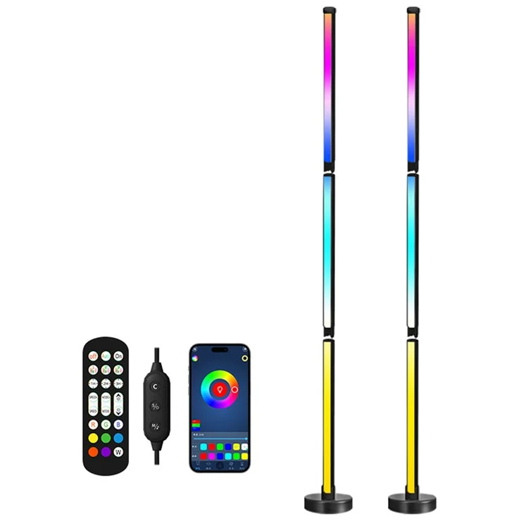 KBB-2 set of 2 3-piece floor corner light wall lamp with sound pickup, RGB atmosphere lamp with remote control