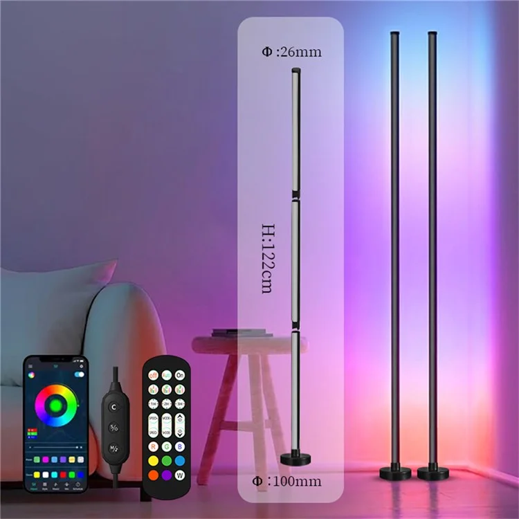 KBB-2 set of 2 3-piece floor corner light wall lamp with sound pickup, RGB atmosphere lamp with remote control