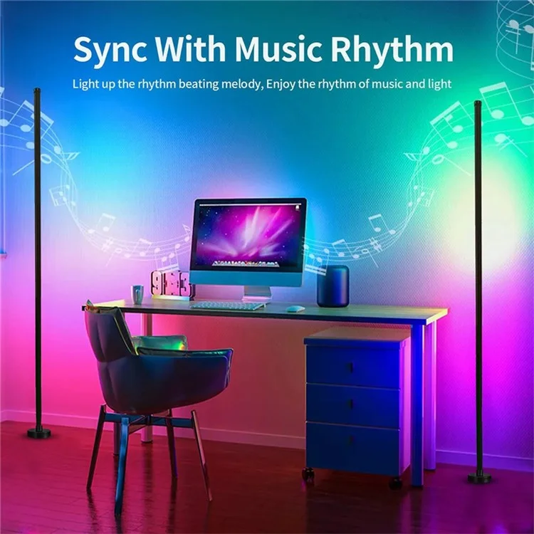 KBB-2 set of 2 3-piece floor corner light wall lamp with sound pickup, RGB atmosphere lamp with remote control