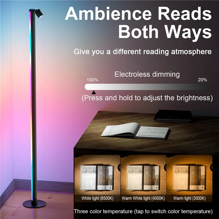 DX24021-BT Home LED Floor Lamp Reading Light Bluetooth-compatible App Control Ambient Light, EU Plug - 2.4G RF Remote Control