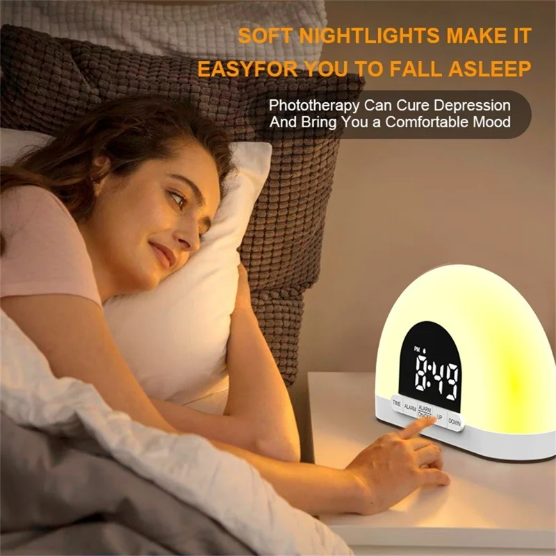 Réveil lumineux de simulation de lever de soleil, réveil numérique, veilleuse intelligente pour la chambre à coucher