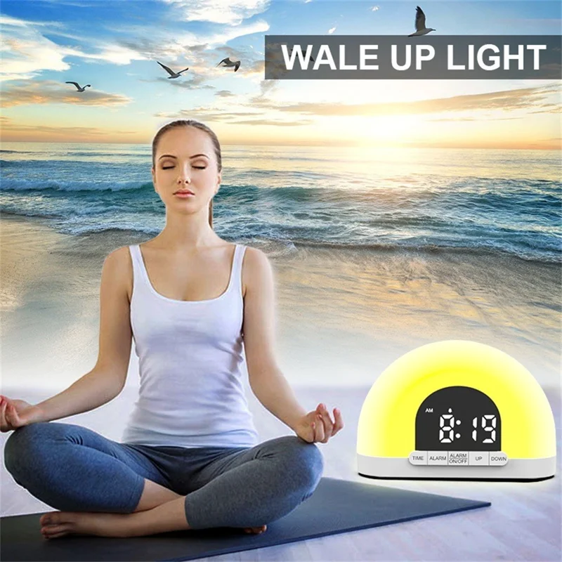 Réveil lumineux de simulation de lever de soleil, réveil numérique, veilleuse intelligente pour la chambre à coucher