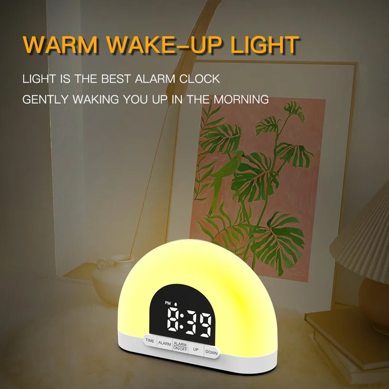 Réveil lumineux de simulation de lever de soleil, réveil numérique, veilleuse intelligente pour la chambre à coucher