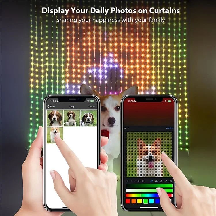 Rideau lumineux LED 2x2m 400 LEDs DIY Photo Image Lumière d'ambiance décorative