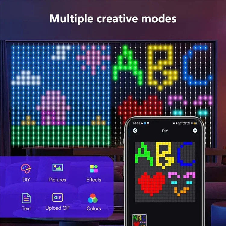 Rideau lumineux LED 2x2m 400 LEDs DIY Photo Image Lumière d'ambiance décorative
