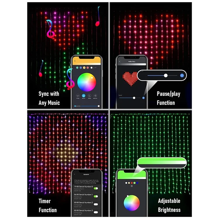Rideau lumineux décoratif 3x3m 400 LED DIY JG-031 pour ambiance lumineuse