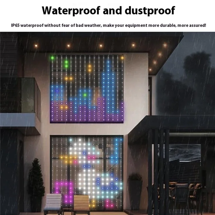 Luz de decoração de cortina programável RGB de 1,6 m x 1,6 m com 256 LEDs, controle por aplicativo DIY