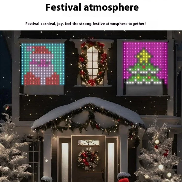 Luz de decoração de cortina programável RGB de 1,6 m x 1,6 m com 256 LEDs, controle por aplicativo DIY