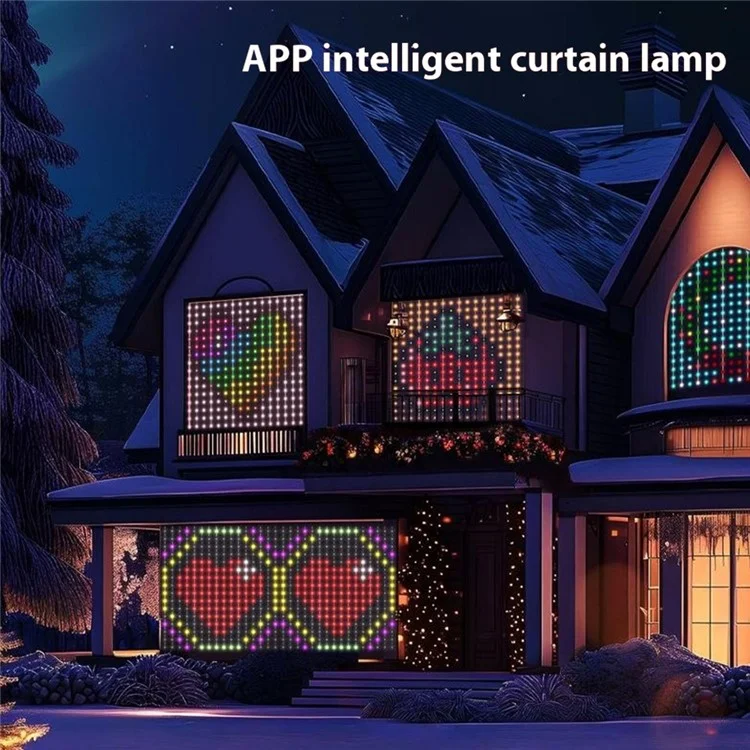 Luz de decoração de cortina programável RGB de 1,6 m x 1,6 m com 256 LEDs, controle por aplicativo DIY