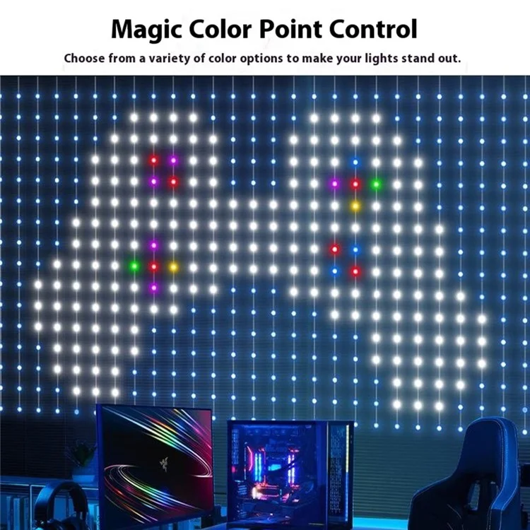 Luz de decoração de cortina programável RGB de 1,6 m x 1,6 m com 256 LEDs, controle por aplicativo DIY