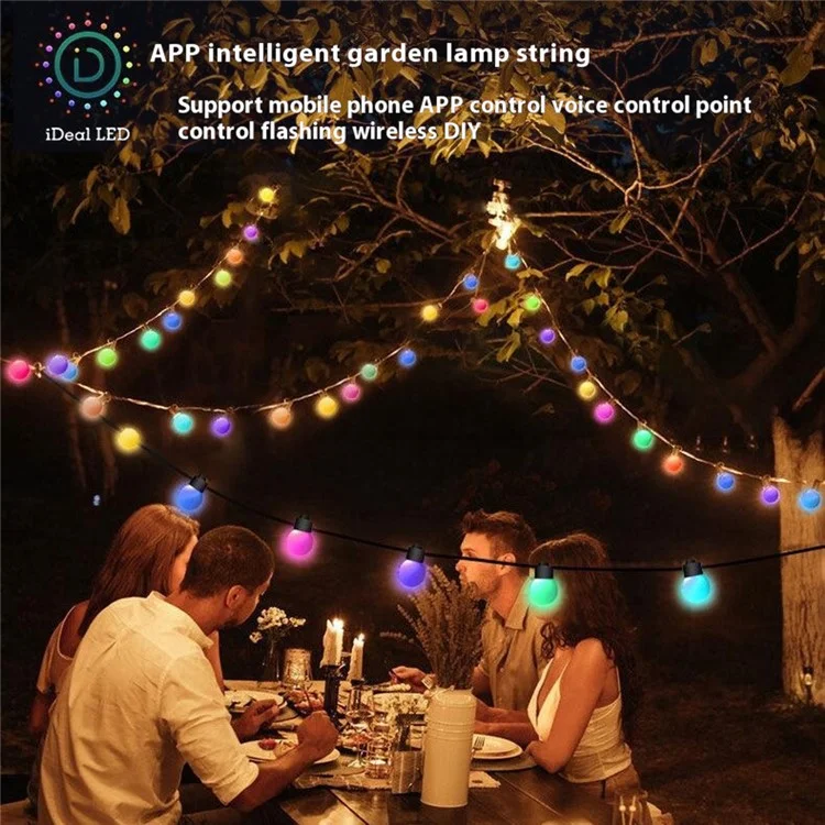 JG-005 10m 50 LEDs intelligente programmierbare Lichterkette RGB für Außenbereich, Terrasse, Camping, Ambiente-Beleuchtung