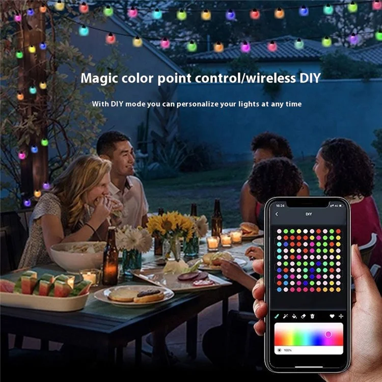 JG-005 10m 50 LEDs intelligente programmierbare Lichterkette RGB für Außenbereich, Terrasse, Camping, Ambiente-Beleuchtung