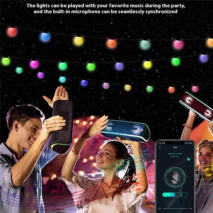JG-005 10m 50 LEDs intelligente programmierbare Lichterkette RGB für Außenbereich, Terrasse, Camping, Ambiente-Beleuchtung