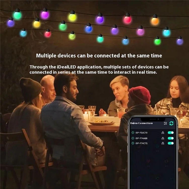 JG-005 10m 50 LEDs intelligente programmierbare Lichterkette RGB für Außenbereich, Terrasse, Camping, Ambiente-Beleuchtung