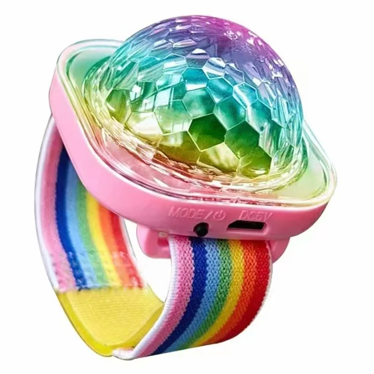 Bracelet boule disco portable à lumière activée par la voix, lampe de fête rechargeable USB à clignotement - Rose