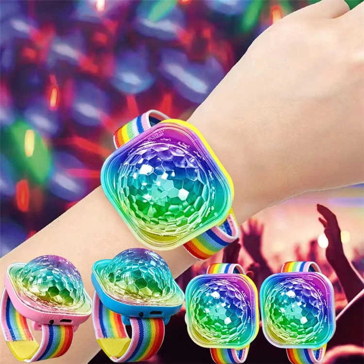 Portable Disco Ball Wristband Light Voice Activated Party Lamp USB Rechargeable Flashing Light - Blue