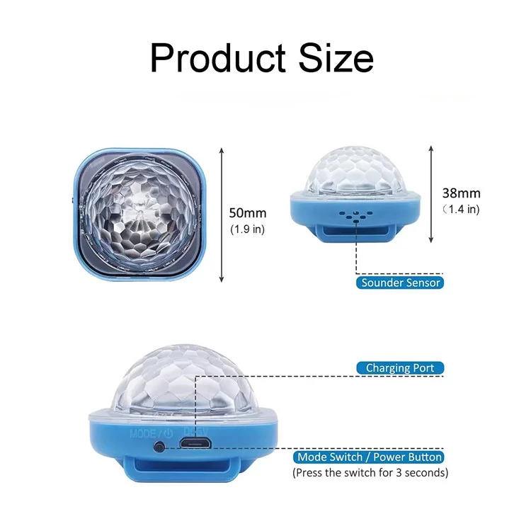 Portable Disco Ball Wristband Light Voice Activated Party Lamp USB Rechargeable Flashing Light - Blue