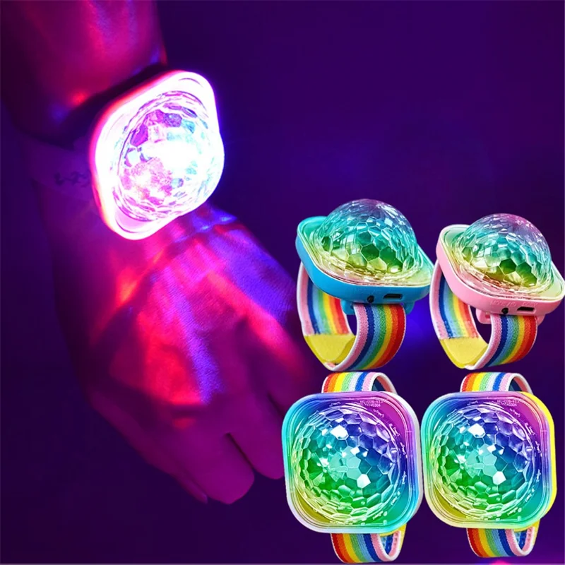 Portable Disco Ball Wristband Light Voice Activated Party Lamp USB Rechargeable Flashing Light - Yellow