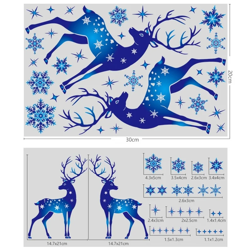 30x20cm Window Clings Decoration Static Elk Stickers Blue Snowflake Christmas Decors - BQ071