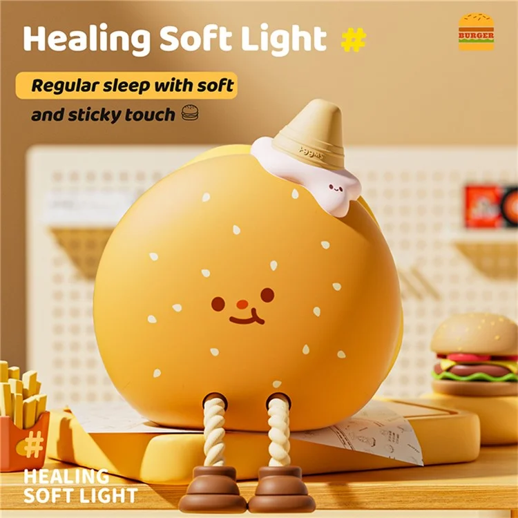 Lámpara de noche de hamburguesa de silicona A055 con control táctil y recargable para mesita de noche