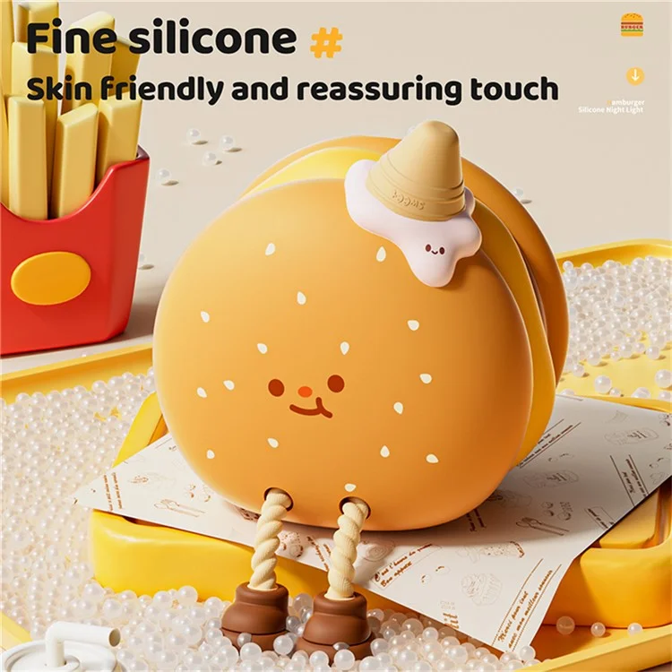 Lámpara de noche de hamburguesa de silicona A055 con control táctil y recargable para mesita de noche