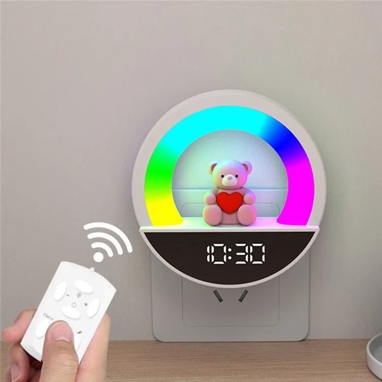 Lampe de chevet RGB avec télécommande, lumière d'ambiance LED et affichage d'horloge numérique - Prise EU