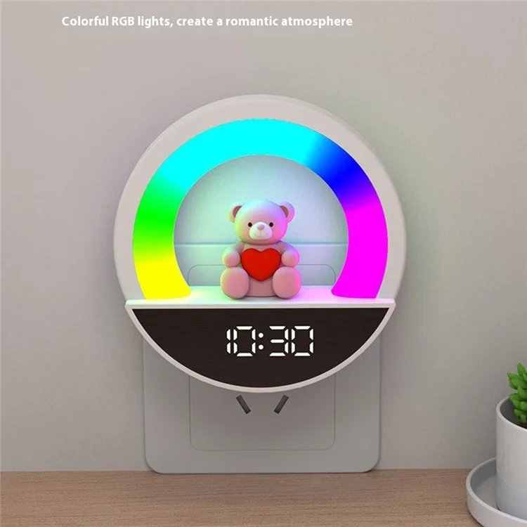 Lampe de chevet RGB avec télécommande, lumière d'ambiance LED et affichage d'horloge numérique - Prise EU