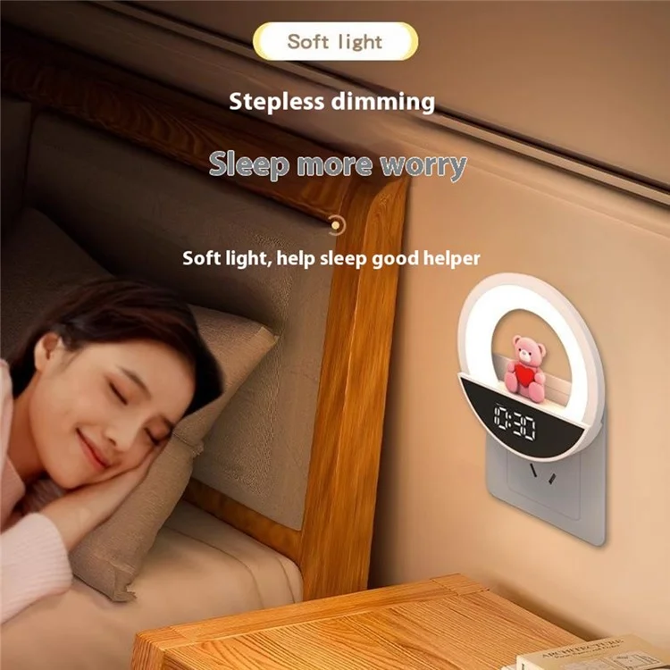 Lampe de chevet RGB avec télécommande, lumière d'ambiance LED et affichage d'horloge numérique - Prise EU