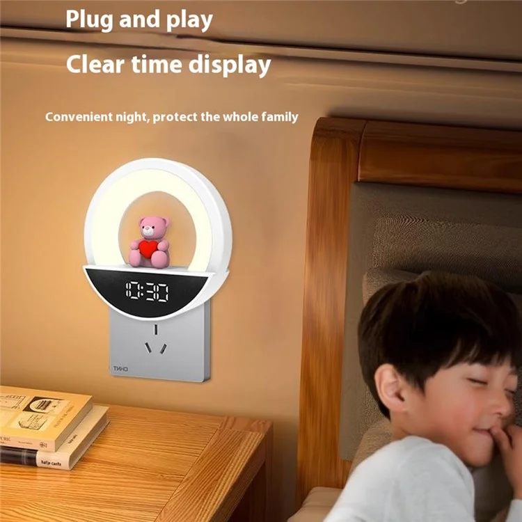 Lampe de chevet RGB avec télécommande, lumière d'ambiance LED et affichage d'horloge numérique - Prise EU