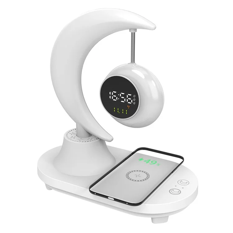 Bluetooth-compatible Speaker Bedside Lamp Colorful Ambient Light Phone Wireless Charger Alarm Clock