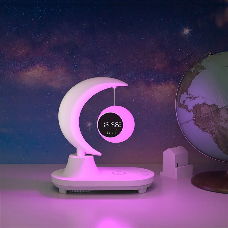 Bluetooth-compatible Speaker Bedside Lamp Colorful Ambient Light Phone Wireless Charger Alarm Clock