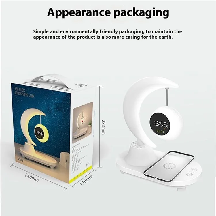 Bluetooth-compatible Speaker Bedside Lamp Colorful Ambient Light Phone Wireless Charger Alarm Clock