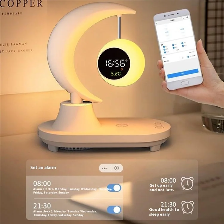 Bluetooth-compatible Speaker Bedside Lamp Colorful Ambient Light Phone Wireless Charger Alarm Clock