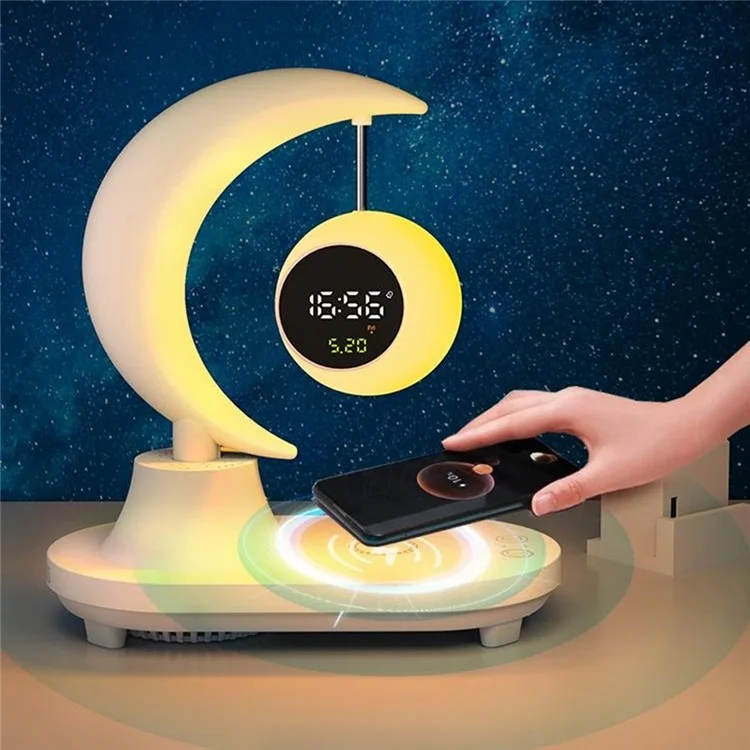 Bluetooth-compatible Speaker Bedside Lamp Colorful Ambient Light Phone Wireless Charger Alarm Clock