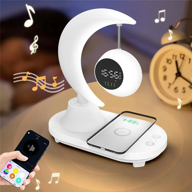 Bluetooth-compatible Speaker Bedside Lamp Colorful Ambient Light Phone Wireless Charger Alarm Clock