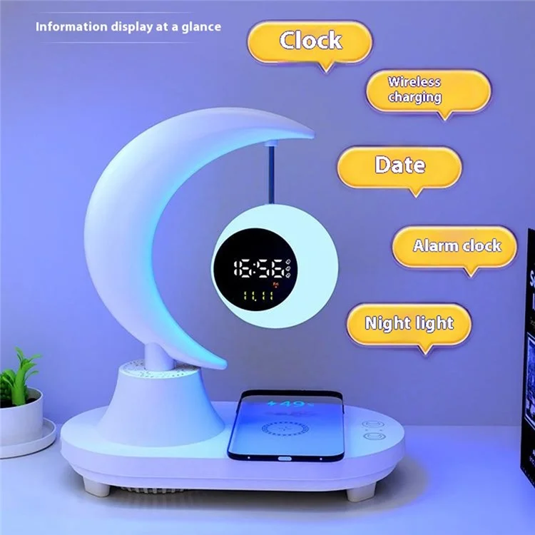 Bluetooth-compatible Speaker Bedside Lamp Colorful Ambient Light Phone Wireless Charger Alarm Clock