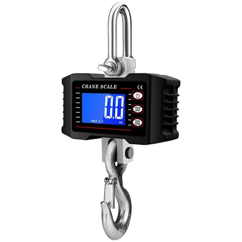 LCD Display Digital Crane Scale 1000kg  /  2204lbs Portable Hanging Scale for Industry Construction Outdoor - Black