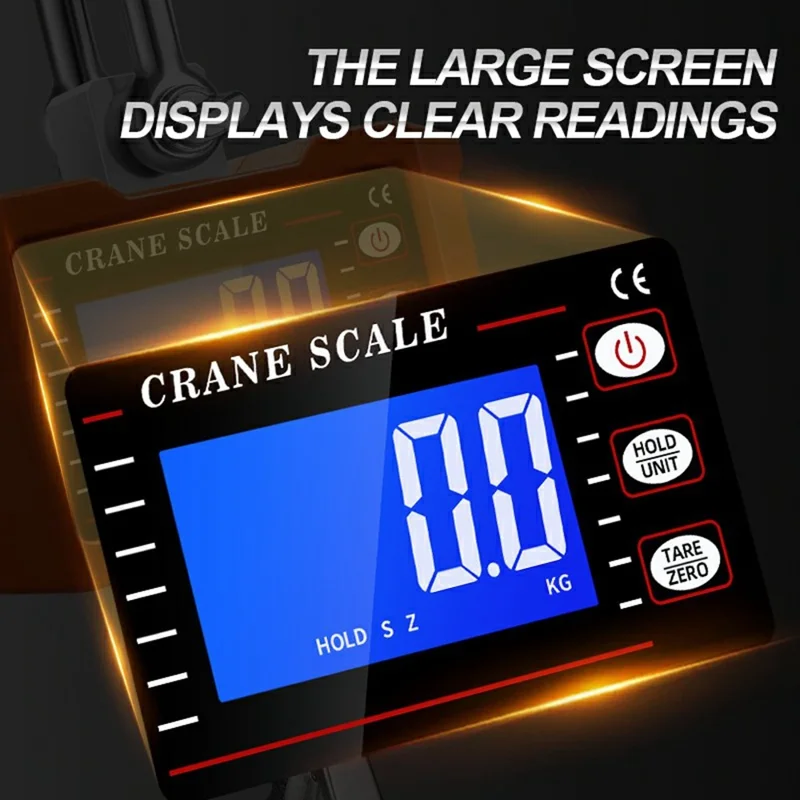 LCD Display Digital Crane Scale 1000kg  /  2204lbs Portable Hanging Scale for Industry Construction Outdoor - Black