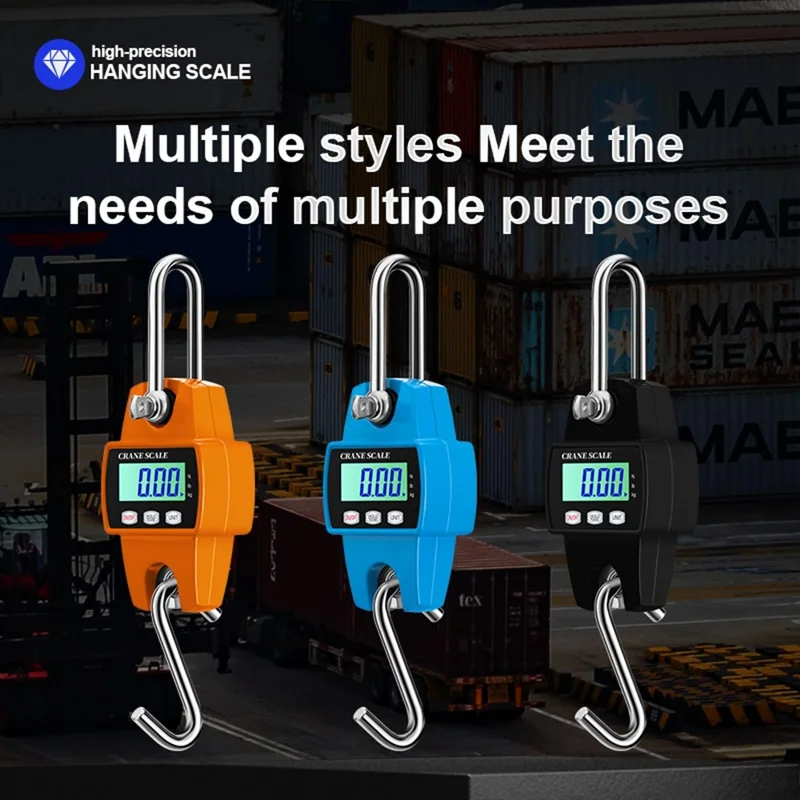OCS-L 300kg Portable Digital Hanging Scale LCD Display Electronic Crane Scale Mini Hook Scale - Blue