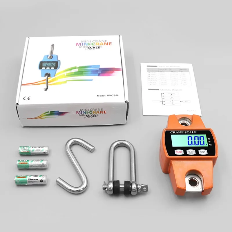 OCS-L 300kg Portable Digital Hanging Scale LCD Display Electronic Crane Scale Mini Hook Scale - Blue