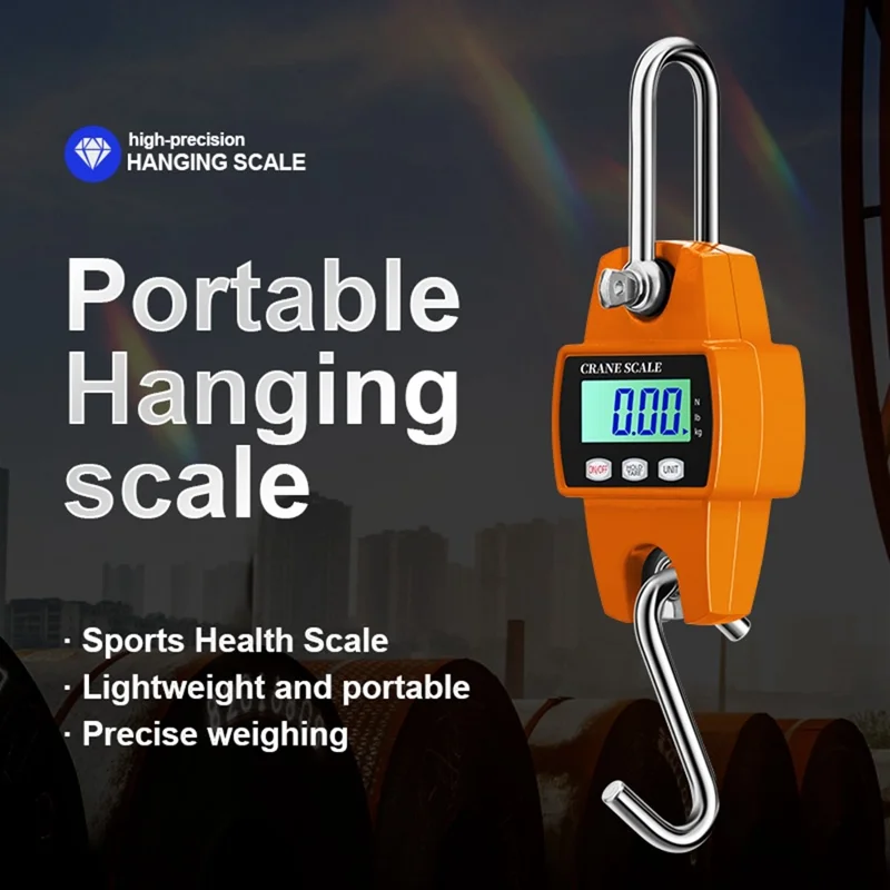 OCS-L 300kg Portable Digital Hanging Scale LCD Display Electronic Crane Scale Mini Hook Scale - Black