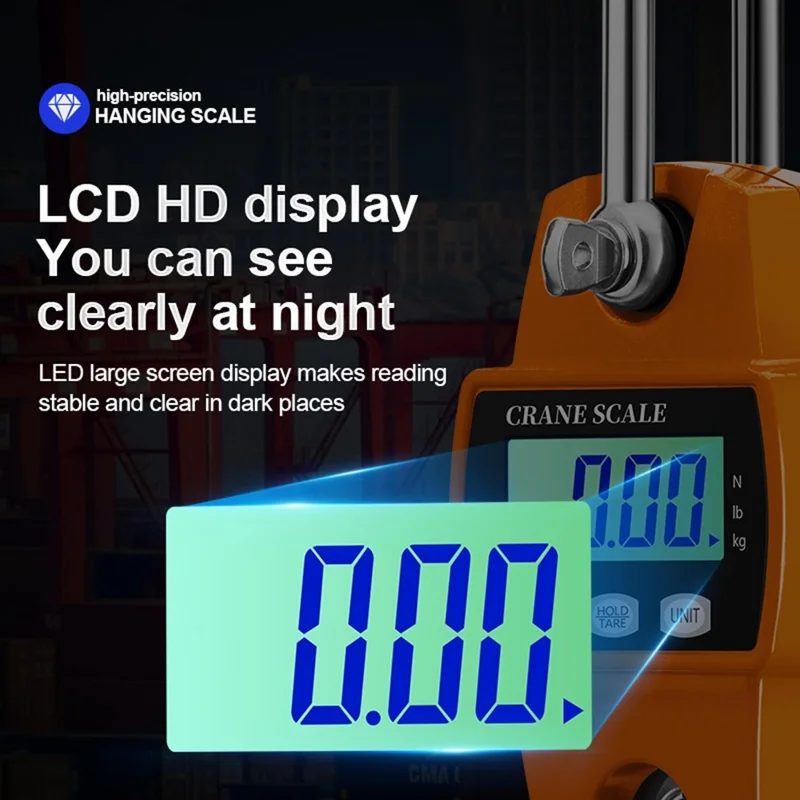OCS-L 300kg Portable Digital Hanging Scale LCD Display Electronic Crane Scale Mini Hook Scale - Black