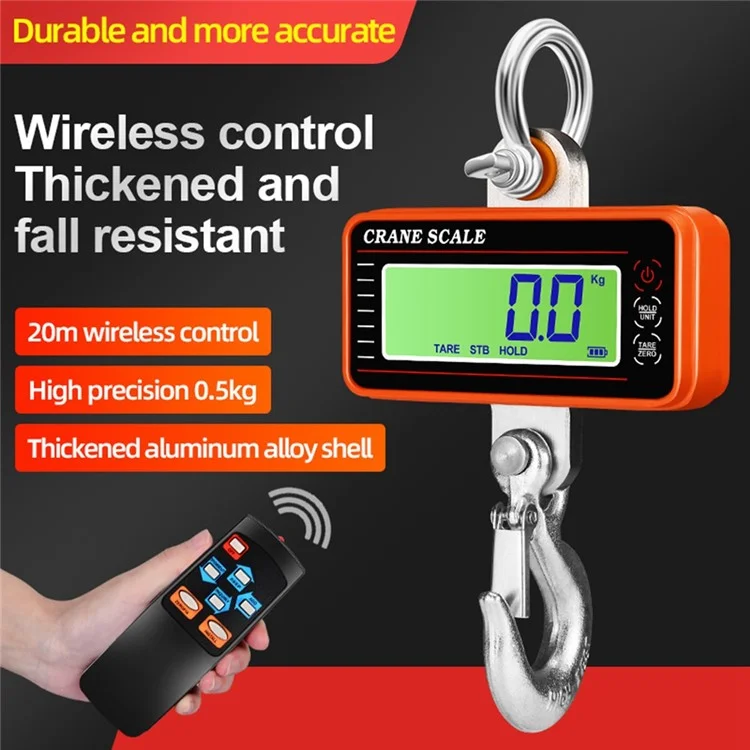 OCS-P2 Báscula Digital LCD de Grúa 1500kg Báscula Colgante Industrial de Servicio Pesado con Mando a Distancia - Naranja