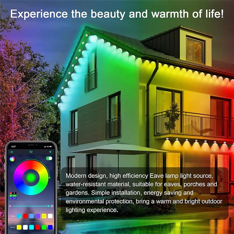FS13 30m 60 LED Außen-Traufe-Smartes Bluetooth-Lichterkette Wasserdicht RGB Stimmungsbeleuchtung (EU-Stecker)