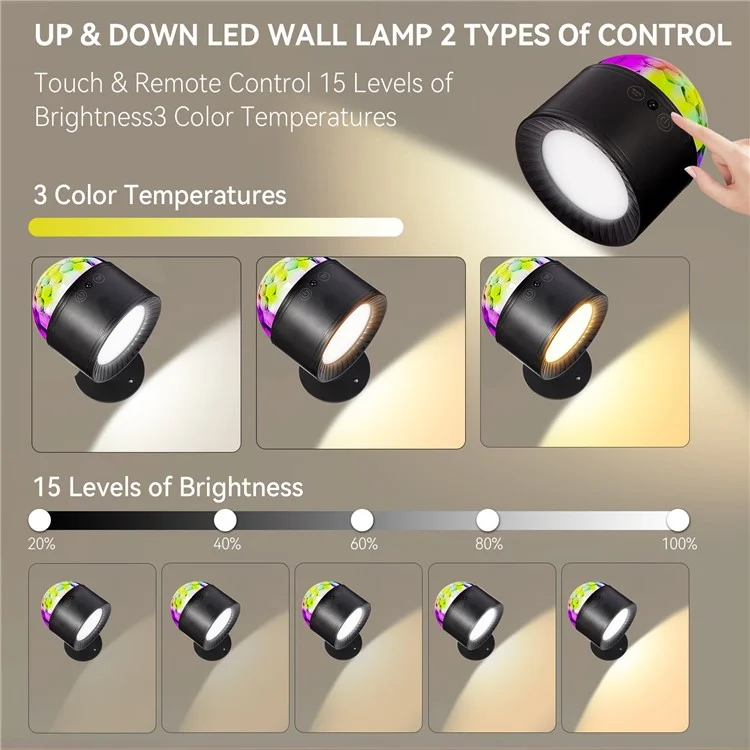 Lámpara de pared con doble cabezal y control remoto, con 3 temperaturas de color y lámpara ambiental tipo bola mágica inteligente