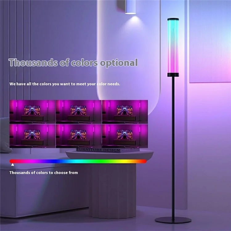 Lampe de sol carrée DX24021-BT avec télécommande 2.4G, Bluetooth et éclairage d'ambiance pour salon - Prise UE