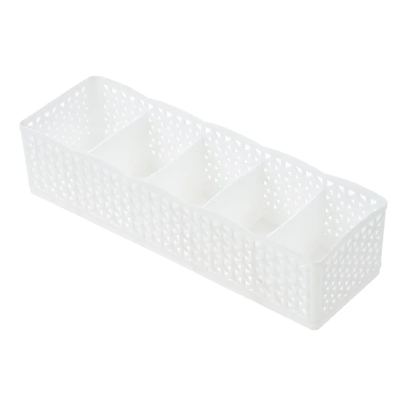 Plastic Socks Storage Box Hollow-out Durable Underwear Organizer Lightweight Desk Holder - White