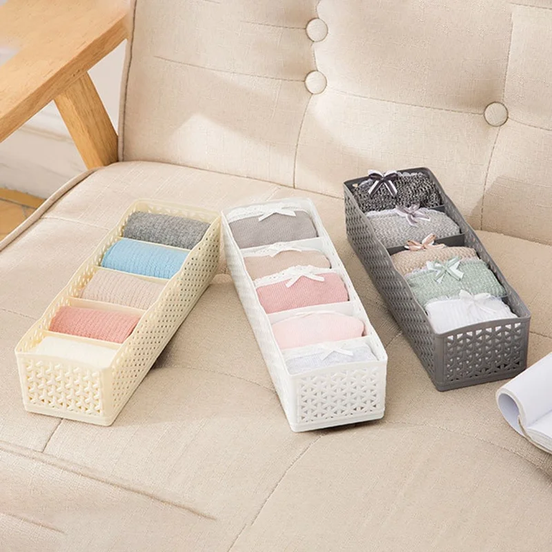 Plastic Socks Storage Box Hollow-out Durable Underwear Organizer Lightweight Desk Holder - White