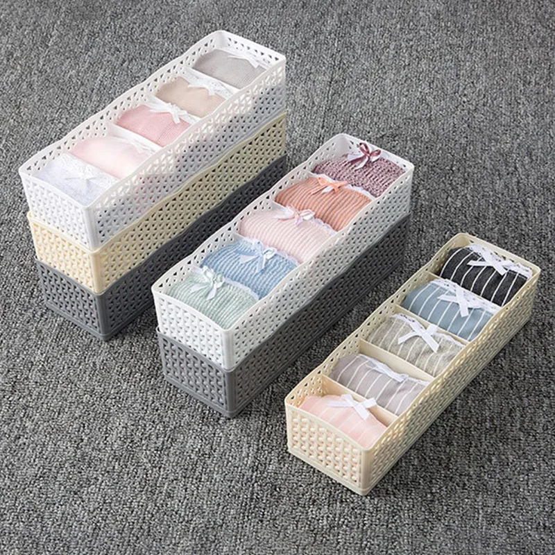 Plastic Socks Storage Box Hollow-out Durable Underwear Organizer Lightweight Desk Holder - White